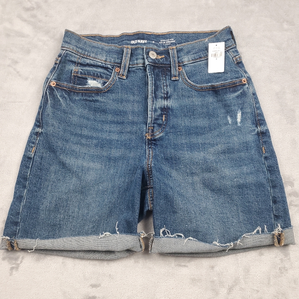 New Old Navy Extra High Rise Shorts Sky-Hi Straight Womens Size 0 Blue Denim